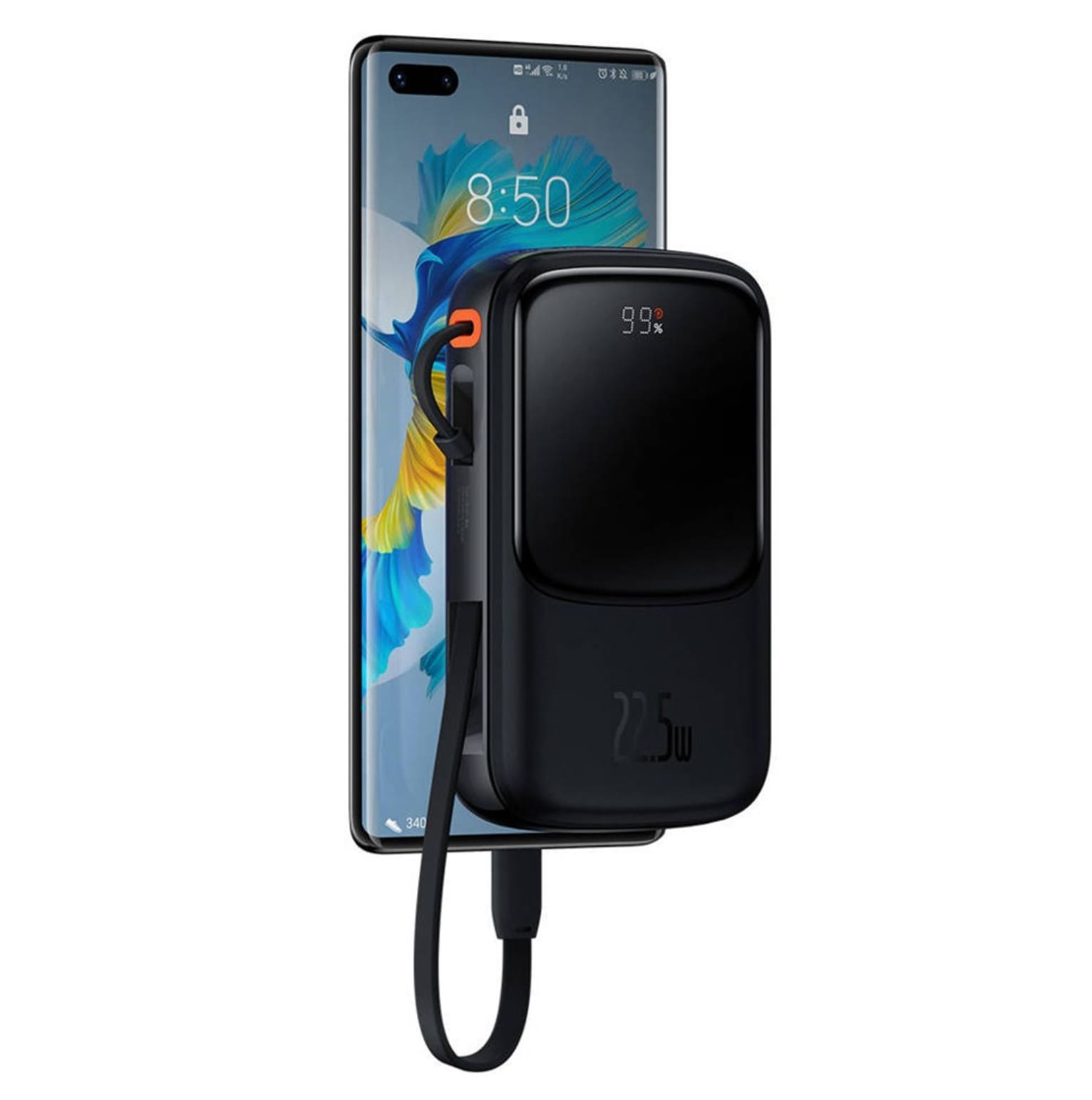 Baseus Qpow Digital Display Power Bank 10000mAh 22.5W Built-in Type-C Cable - Black
