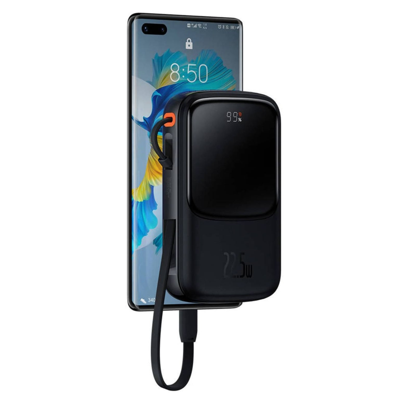 Baseus Qpow Digital Display Power Bank 10000mAh 22.5W Built-in Type-C Cable - Black