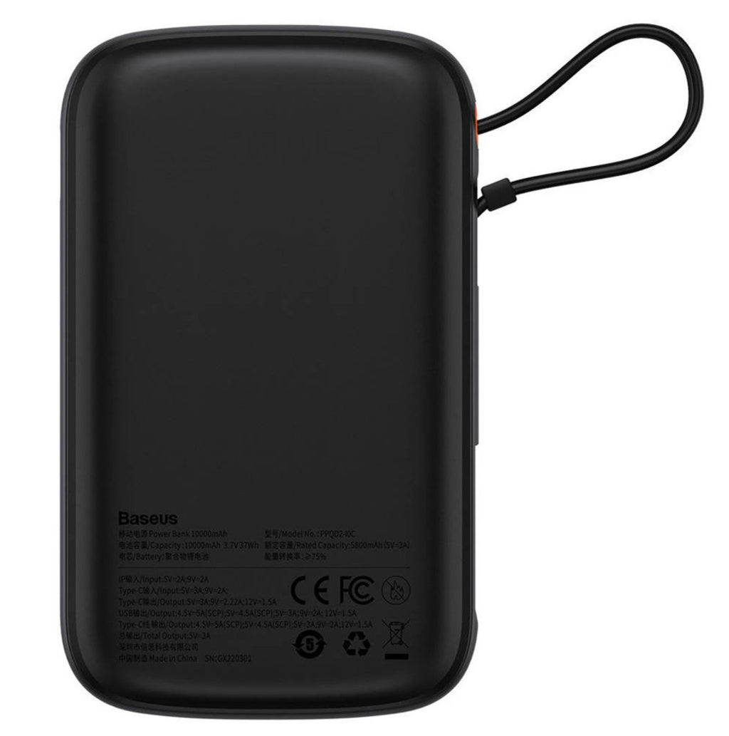 Baseus Qpow Digital Display Power Bank 10000mAh 22.5W Built-in Type-C Cable - Black