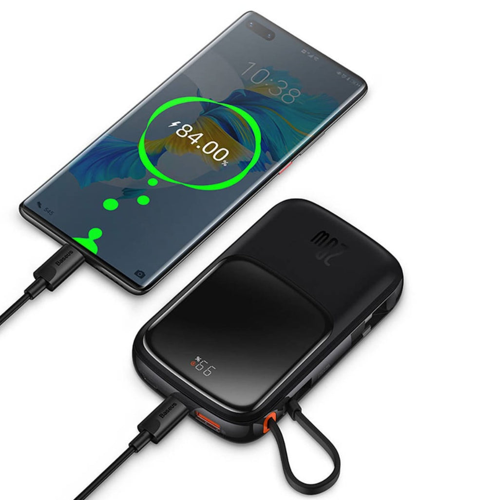 Baseus Qpow Digital Display Power Bank 10000mAh 22.5W Built-in Type-C Cable - Black