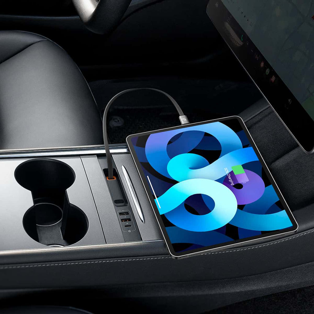 Baseus T-Space Series HUB for Tesla Cars with retractable 45W type-C cable-Black