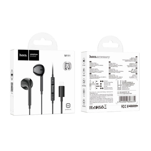 Hoco M111 Plug And Play Primero Digital Lightning Handsfree - Black