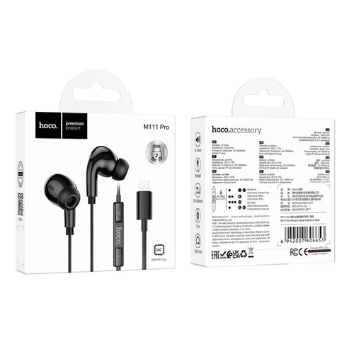 Hoco M111 Pro Plug And Play Primero Digital Lightning Handsfree - Black