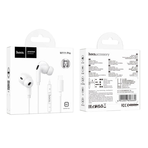 Hoco M111 Pro Plug And Play Primero Digital Lightning Handsfree - White