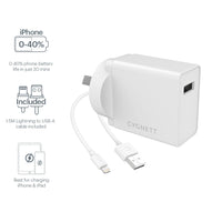 Thumbnail for Cygnett PowerPlus 12W Fast Charge Wall Adapter with iPhone iPad Lightning Cable - White