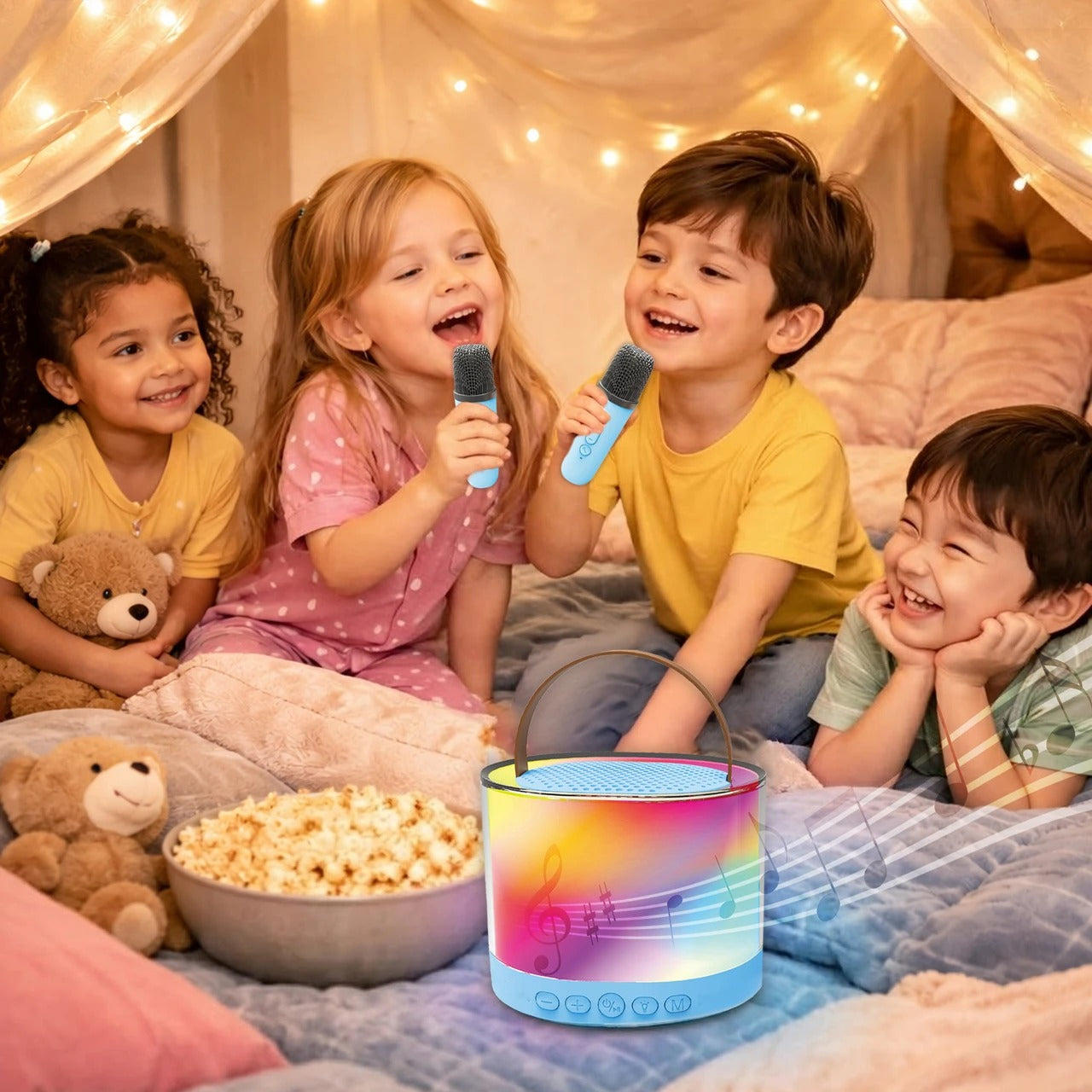 Laser Mini RGB Karaoke Speaker with 2 Wireless Mics - Blue