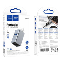 Thumbnail for HOCO HB54 3-in-1 Converter [USB A to USB2.0 x2 & USB 3.0] - Metal Grey