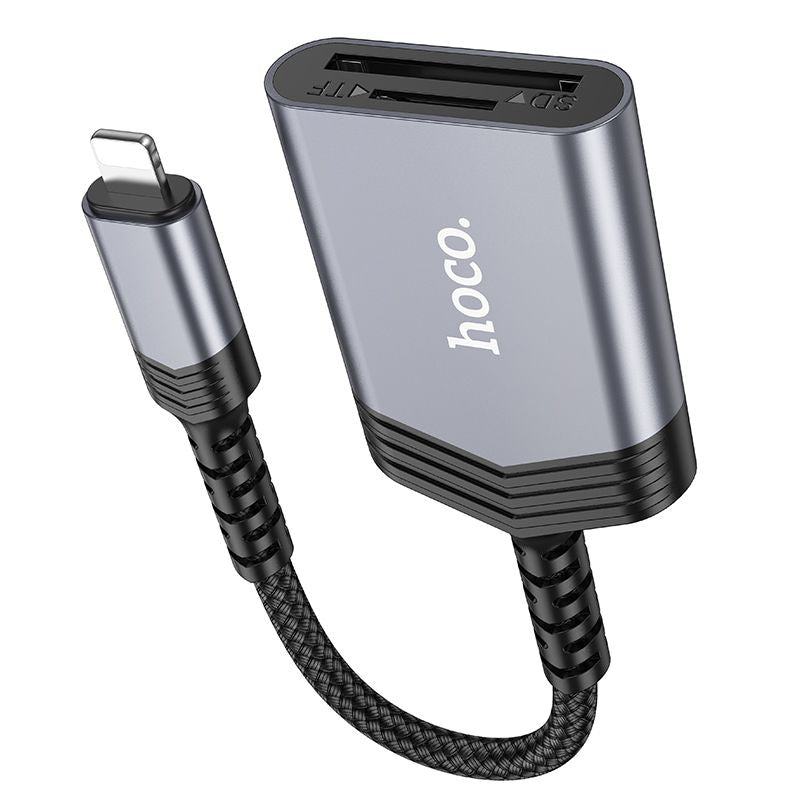 Hoco UA25L Lightning 2 in 1 Card Reader - Gray