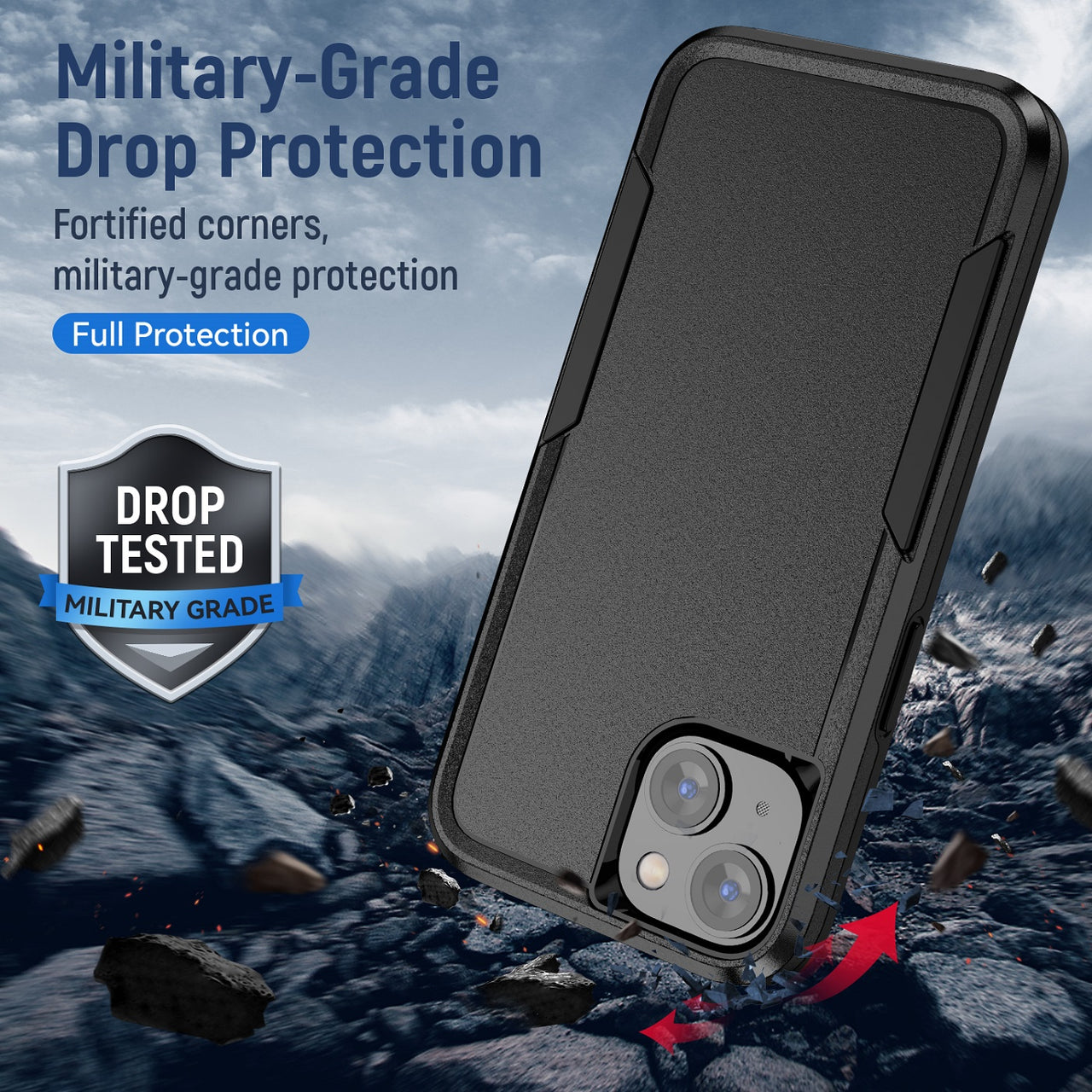 Phonix Rugged Armor Light Case for Apple iPhone 14 Plus (6.7") - Black