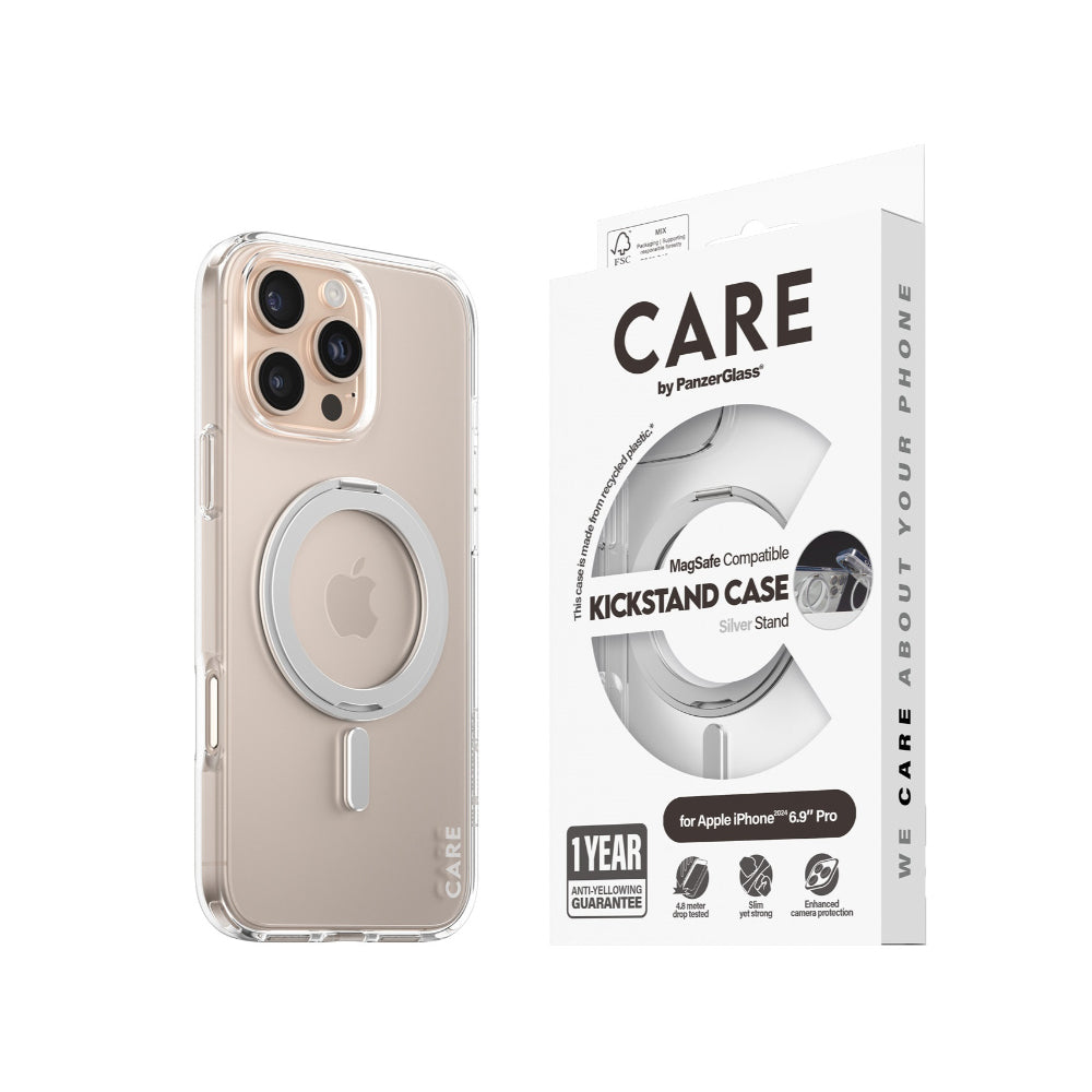 PanzerGlass CARE Feature MagaSafe & KickStand Case for iPhone 16 Pro Max - Silver