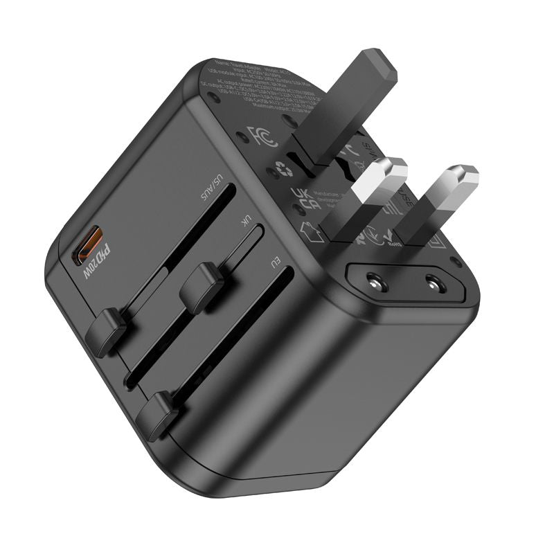 Hoco Ac31 Pd 25w 2 X Type-c And Usb-a 3-ports Global Universal Travel Charger- Black