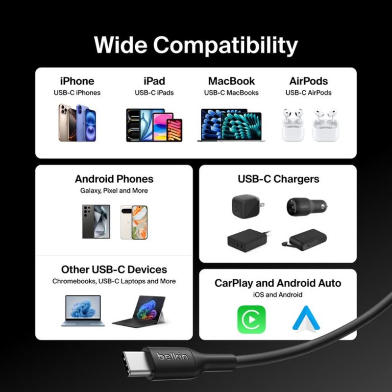 Belkin Boost Charge Universally compatible USB-C to C 60W Cable 1m- Black