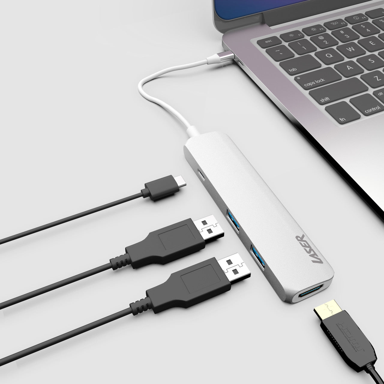 Laser 4-Port USB-C Hub with 4K HDMI USB 3.0 Ports and Charging