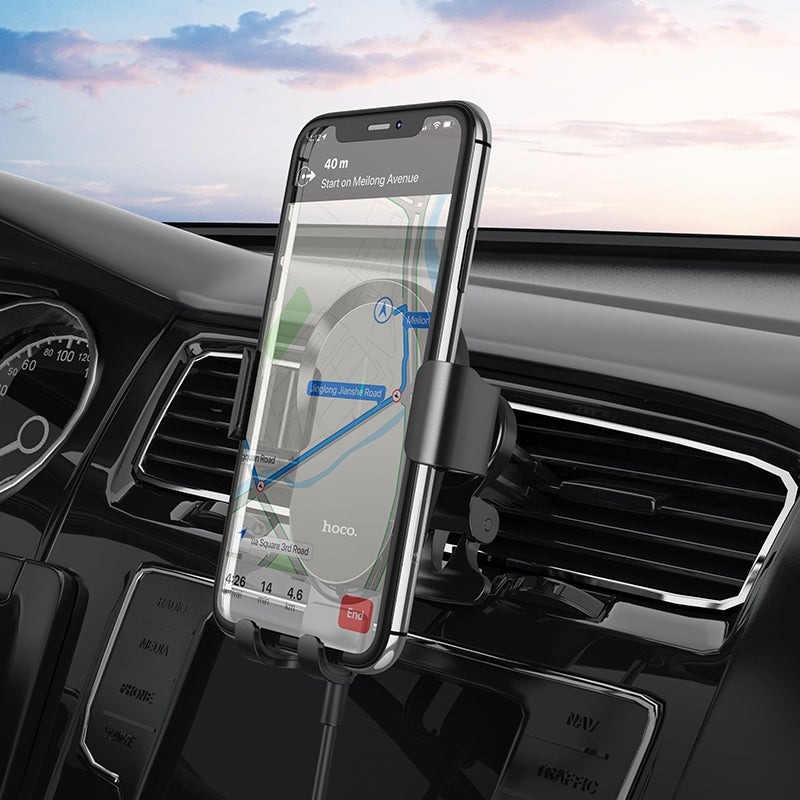 Hoco CA105 15W Three Axis Linkage Wireless Charger Air Vent Car Holder - Black