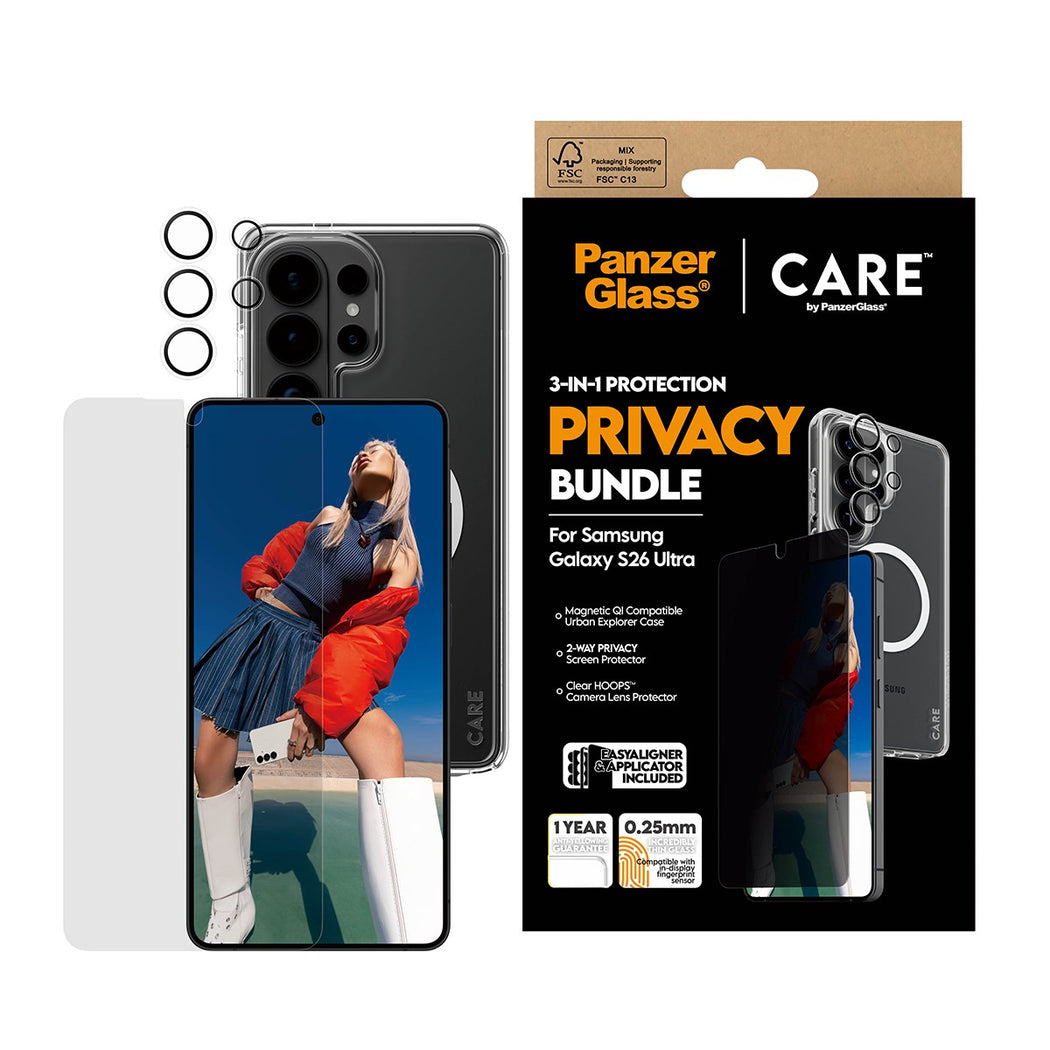PanzerGlass Care 3-in-1 Privacy Bundle for Samsung Galaxy S26 Ultra - Clear