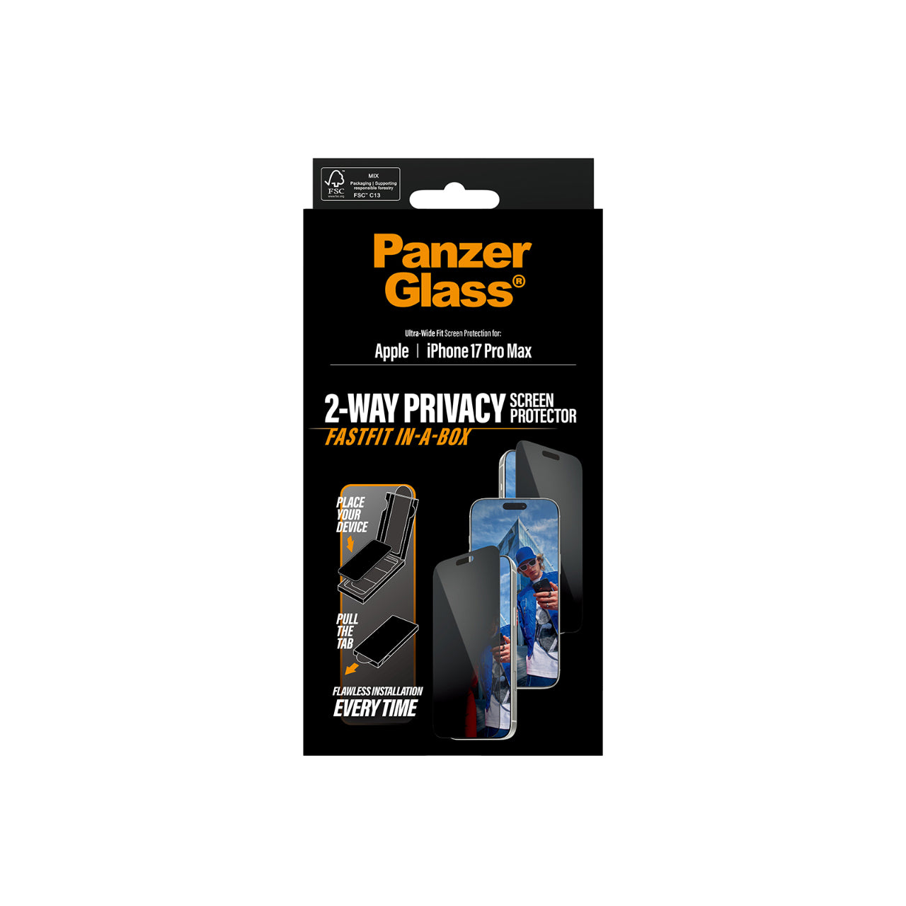 PanzerGlass Privacy Ultra Wide Fit Screen Protector with Fastfit in-a-box for iPhone 17 Pro Max