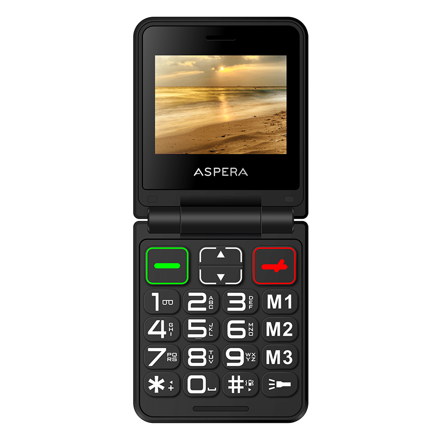 Aspera F50 Seniors 4G BIG button FLIP mobile phone with CRADLE 2024 MODEL - Black-OPEN BOX