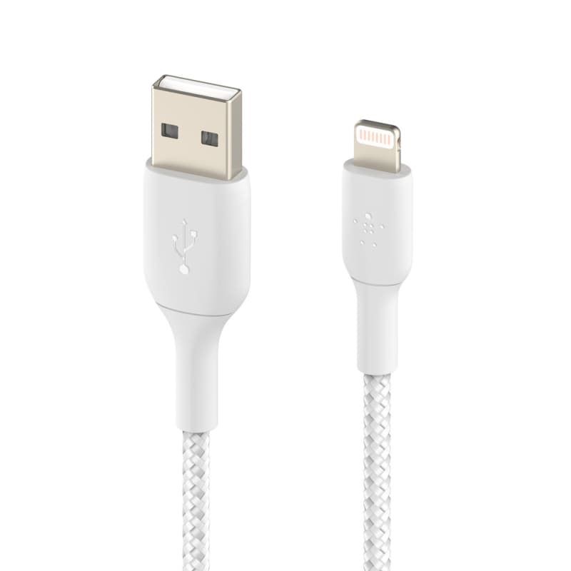 Belkin BoostCharge Lightning to USB-A Braided Cable, 1m for Apple Devices - White