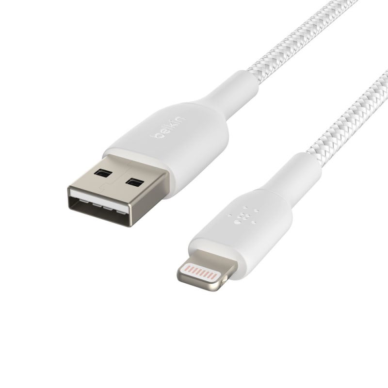 Belkin BoostCharge Lightning to USB-A Braided Cable, 1m for Apple Devices - White