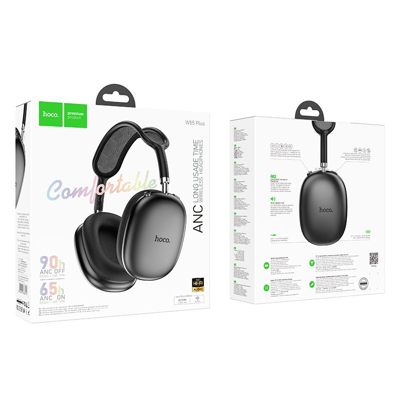 Hoco W55 Plus ANC Bluetooth Headphones - Space Gray Black