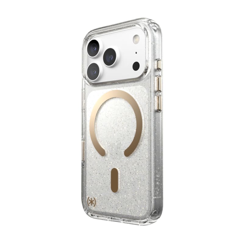 Speck Presidio Lux-Glitter MagSafe Case with Camera Control for iPhone 18 Pro - Clear/Gold Glitter
