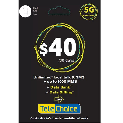 Telechoice 5G $40 Prepaid SIM Plan - 48GB/ 30 Days
