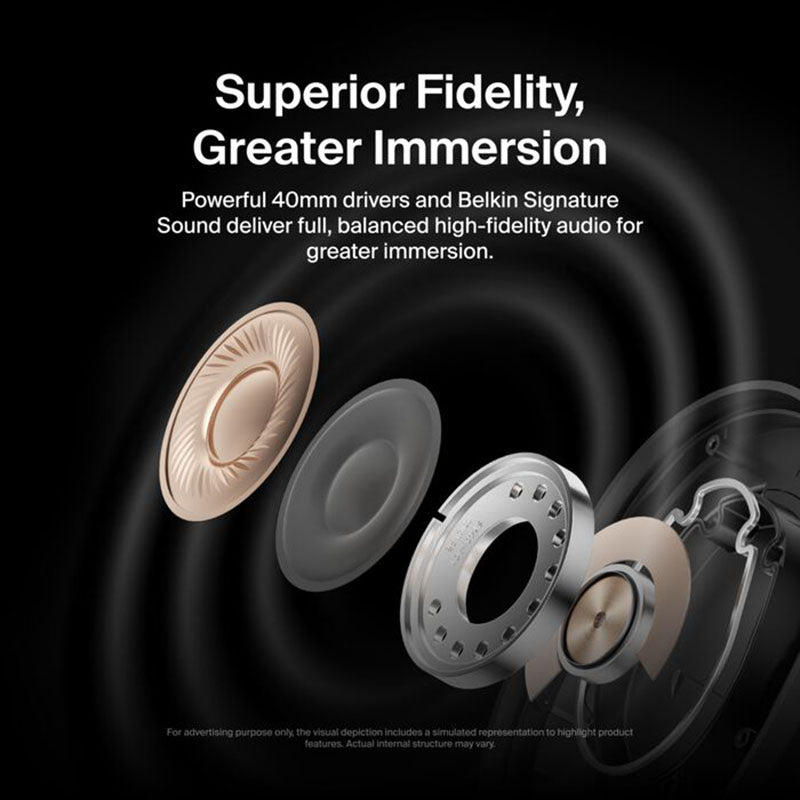 Belkin SoundForm Isolate Wireless Over-Ear Noise Cancelling Headphones - Black