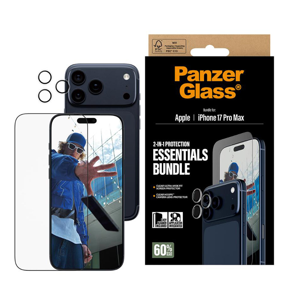 PanzerGlass 2-in-1 Ulte Wide Fit Screen Protector and Hoops®Camera Lens Protector Bundle for iPhone