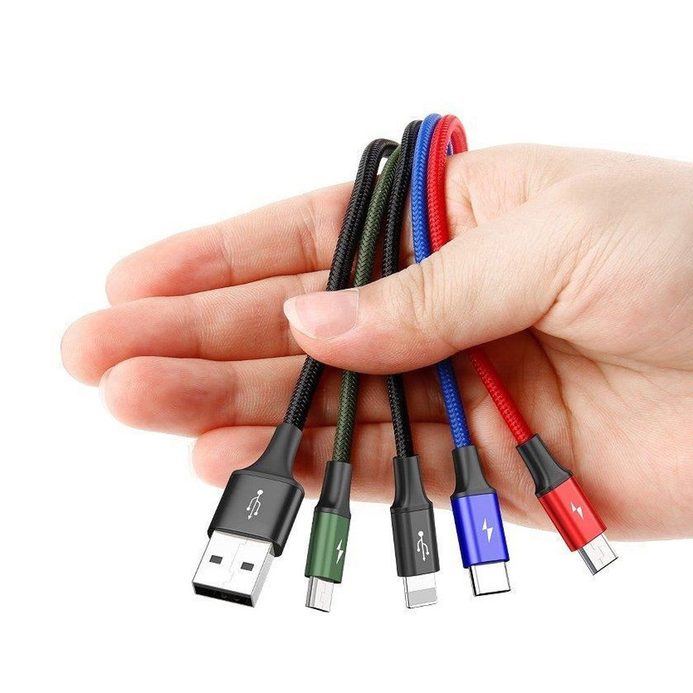 Baseus 4 in 1 Nylon Braided Cable (2 x Lightning / Type-C / Micro USB) 3.5A 1.2m  - Black