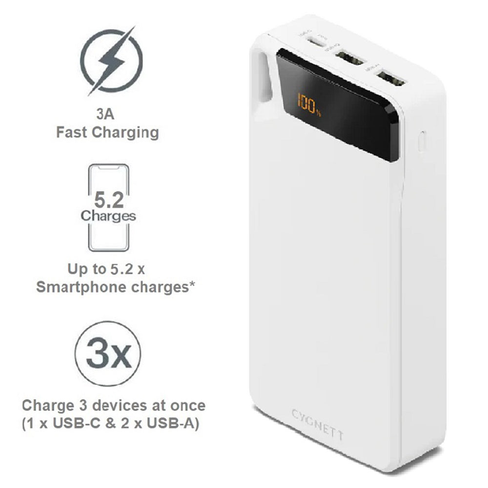 Cygnett ChargeUp Boost 4th Gen 20K mAh Power Bank - White