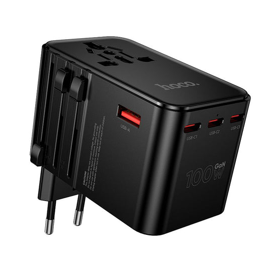 Hoco Travel Adapter 100W GaN with Fast Charging 4 Port Type-C and USB-A  - Black