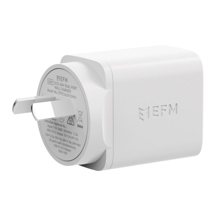 EFM ECO 36W Dual Port Wall Charger with Power Delivery and PPS - White
