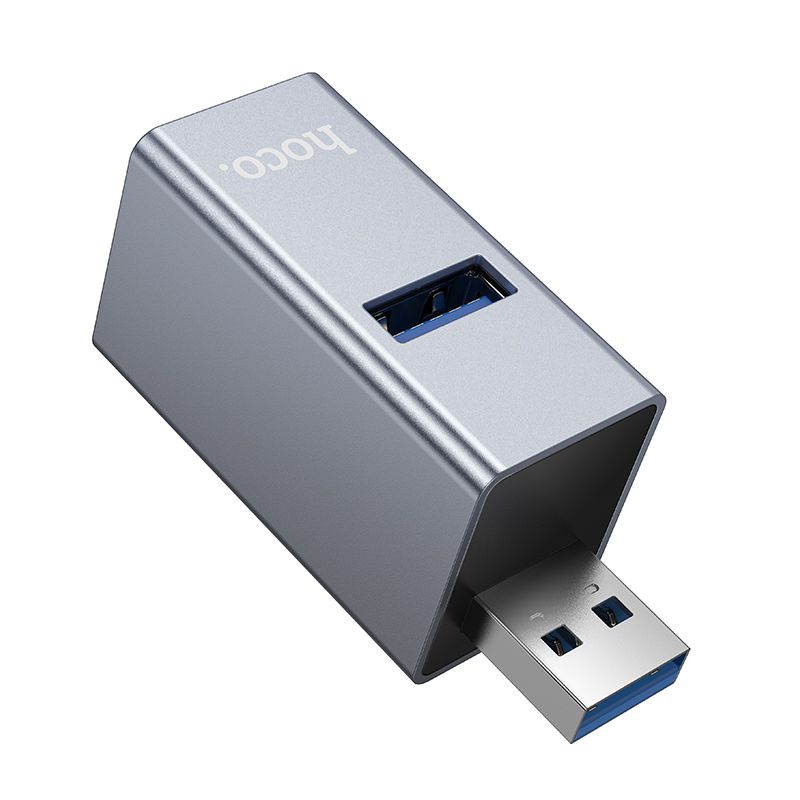 HOCO HB54 3-in-1 Converter [USB A to USB2.0 x2 & USB 3.0] - Metal Grey