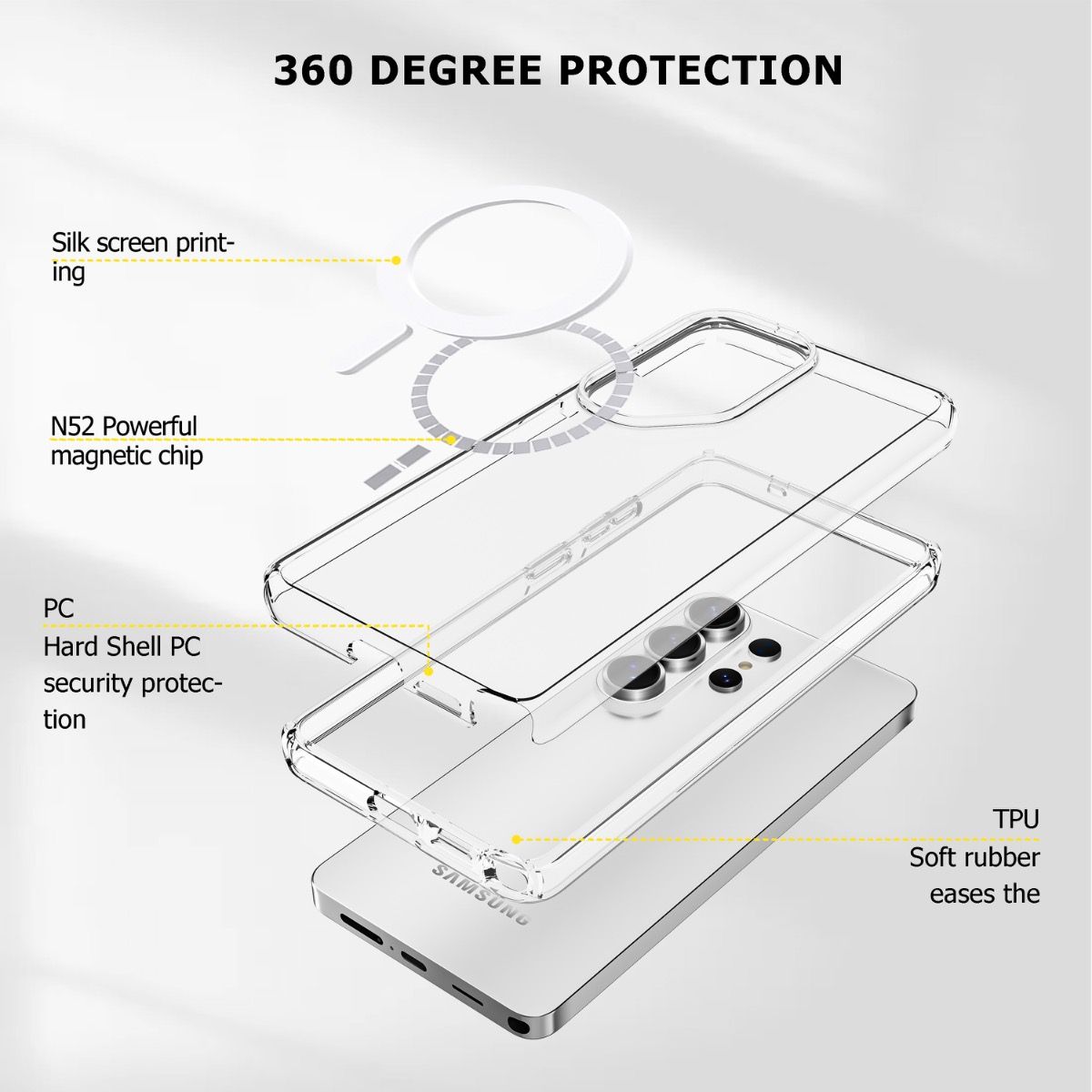 Blacktech Magsafe Case with Glitter for Samsung Galaxy S26 Ultra - Clear