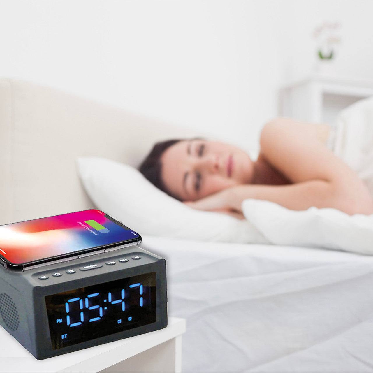 Laser Alarm Clock with Wireless Charging Bluetooth Connectivity