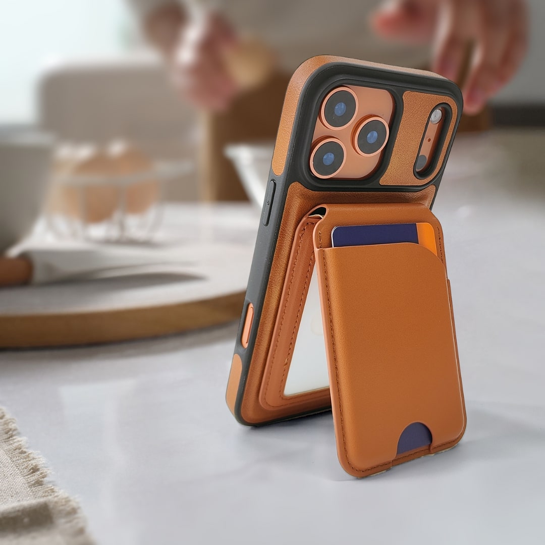 Jabees MagWallet with RFID Blocking Magsafe Phone Wallet and Stand - Brown