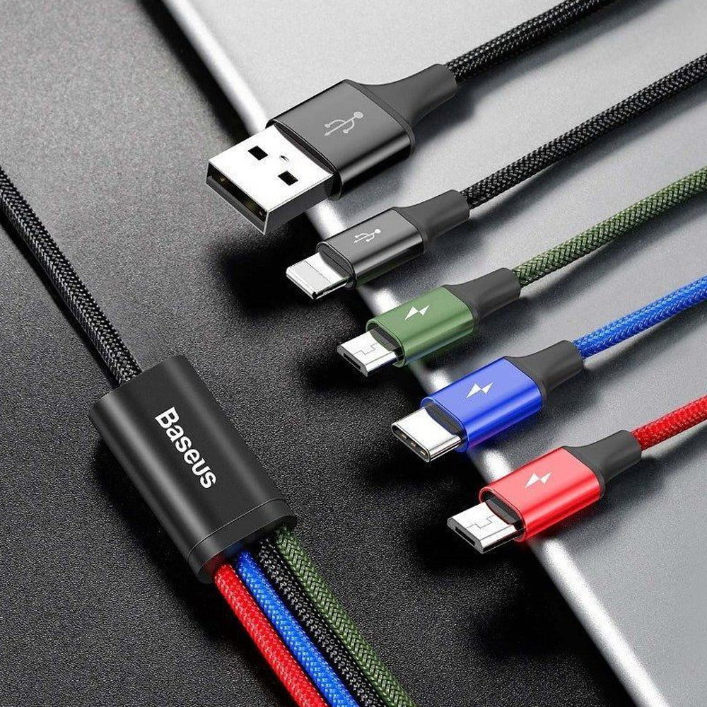 Baseus 4 in 1 Nylon Braided Cable (2 x Lightning / Type-C / Micro USB) 3.5A 1.2m  - Black