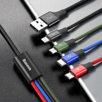 Thumbnail for Baseus 4 in 1 Nylon Braided Cable (2 x Lightning / Type-C / Micro USB) 3.5A 1.2m  - Black