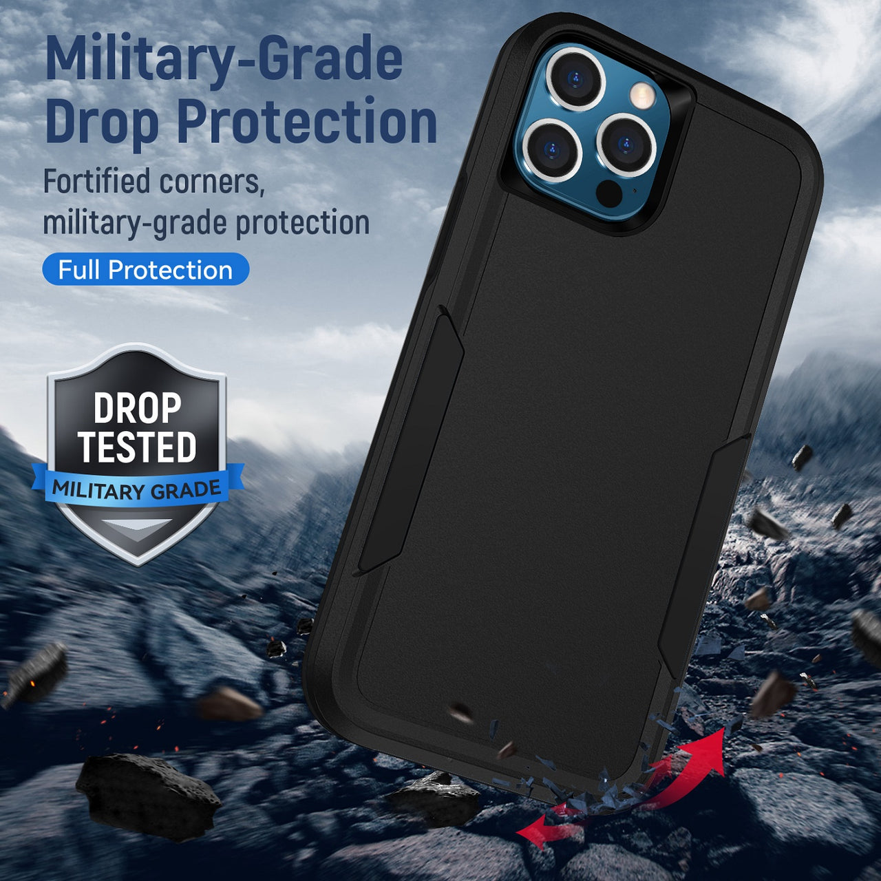 Phonix Rugged Armor Light Case for Apple iPhone 12 Pro Max - Black