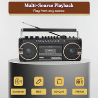 Laser Retro Cassette Boombox with AM FM Radio - Black