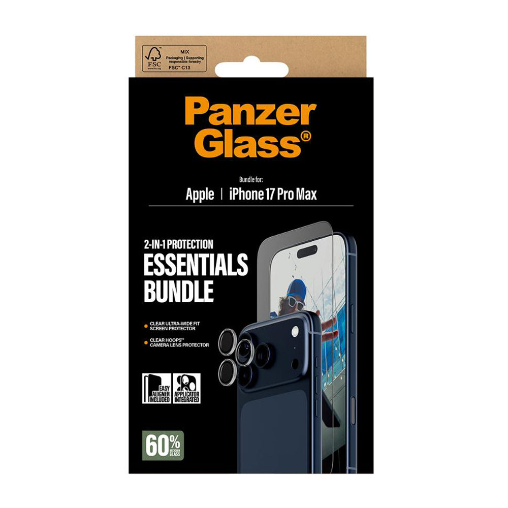 PanzerGlass 2-in-1 Ulte Wide Fit Screen Protector and Hoops®Camera Lens Protector Bundle for iPhone