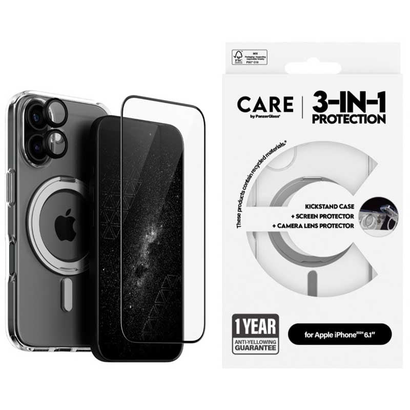PanzerGlass Care 3-in-1 Ceramic Bundle for iPhone 16 - Clear