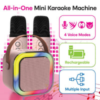 Laser Mini Karaoke Speaker 2 Wireless Mics - Pink