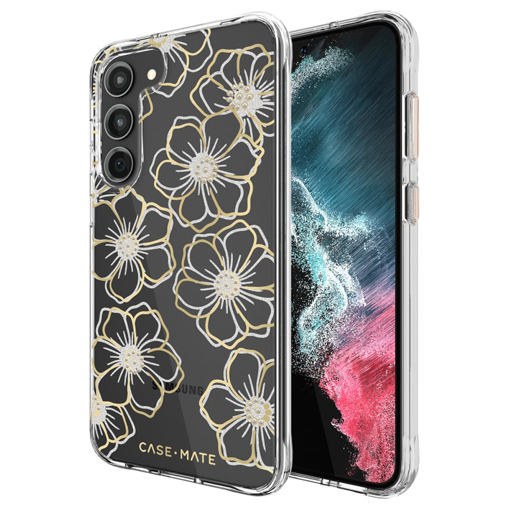 Case-Mate Floral Gems Antimicrobial Case for Samsung Galaxy S23+ - Clear/ Gold