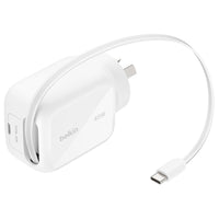 Belkin BoostCharge Pro Wall Charger 45W GaN with retractable cable - White