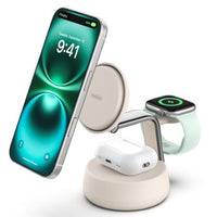Belkin UltraCharge Pro 3-in-1 Magnetic Charging Dock w/ Qi2 (25W) + 45W Wall Charger + USB-C Cable(1.5M)- Sand