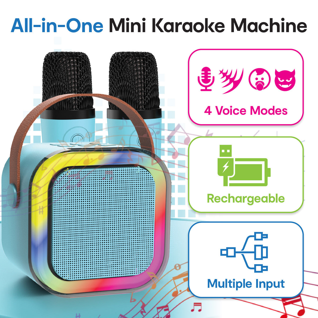 Laser Mini Karaoke Speaker 2 Wireless Mics- Blue