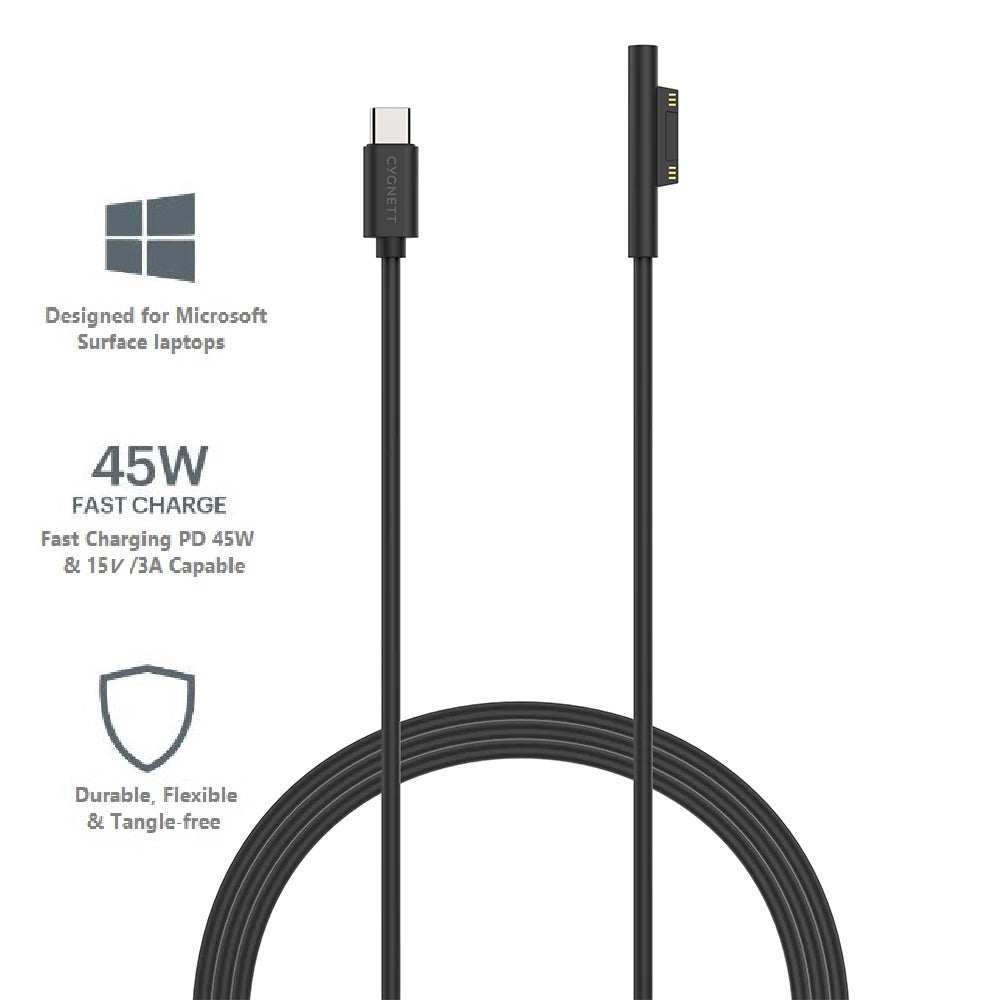 Cygnett Essentials USB-C To Microsoft Surface Laptop Cable 1M - Black
