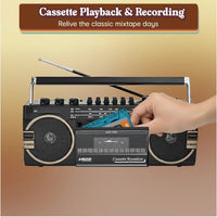 Laser Retro Cassette Boombox with AM FM Radio - Black