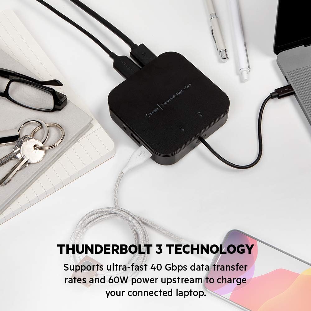 Belkin Thunderbolt 3 Dock Core with Thunderbolt 3 Cable  for Mac and Windows) Dual 4K @60Hz, 40Gbps Transfer Speeds, 60W Upstream Charging